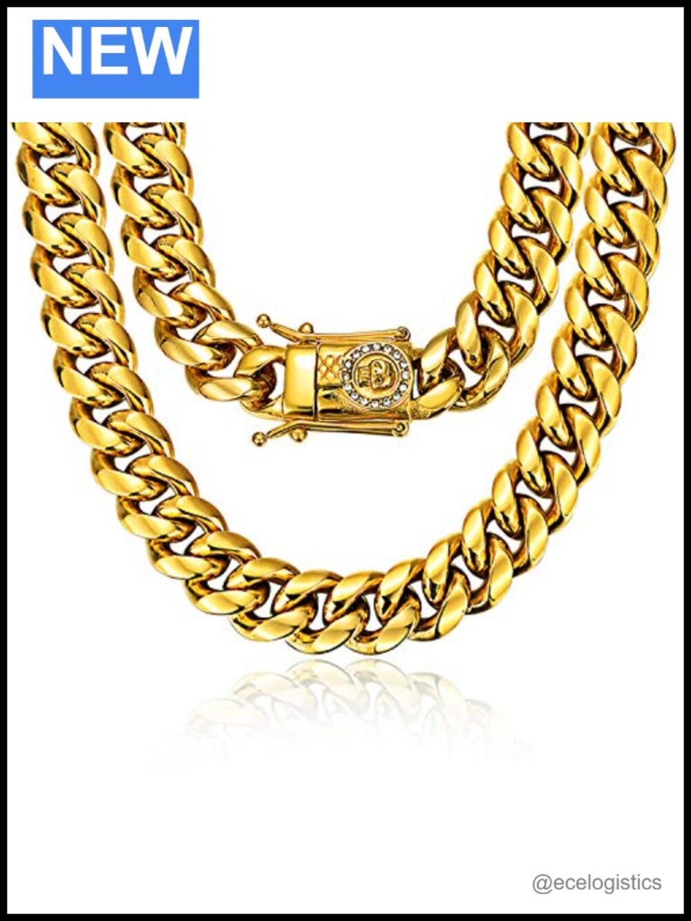 18K Gold Plated Stainless Steel Cuban Link Chain Necklace Men Hip Hop